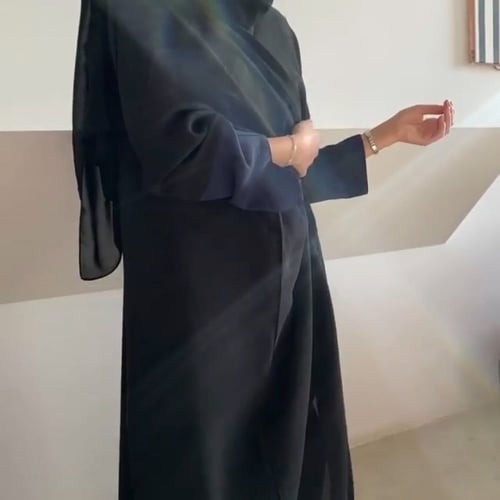 عباية لنن امريكي اسود مع كم كحلي , نص بشت