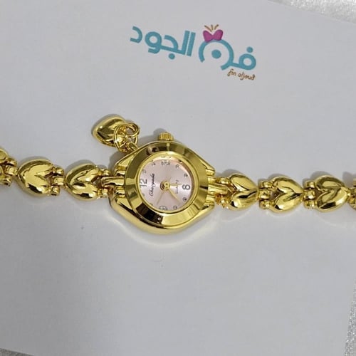 ساعة بناتي ذهبي ميناء وردي
