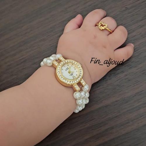 ساعة لؤلؤ للبنات مع خاتم انيق