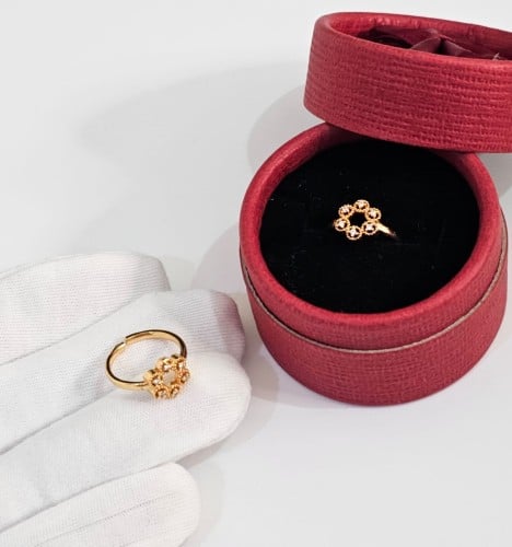 خاتم بنات زركون بشكل ورده مطلي ذهب