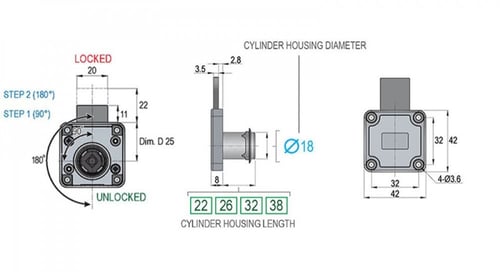 قفل درج مربع وسط قفلتين الرقبه Ø18