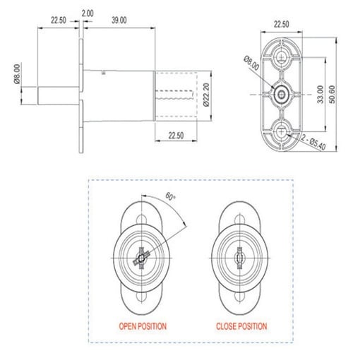 قفل درج ضغط مسمارين طول الرقبه 39 ملي