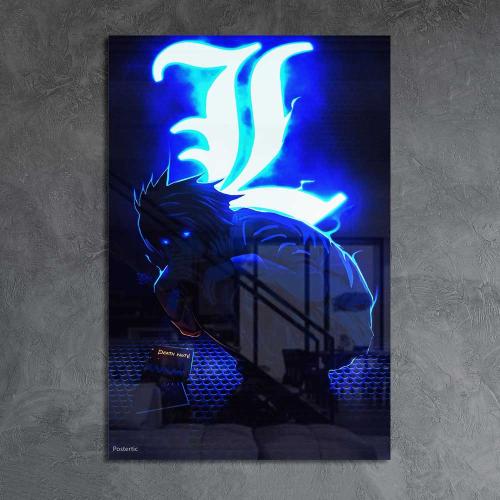 لوحة معدنية | بوستر إل: كتاب الموت مع خلفية نيون