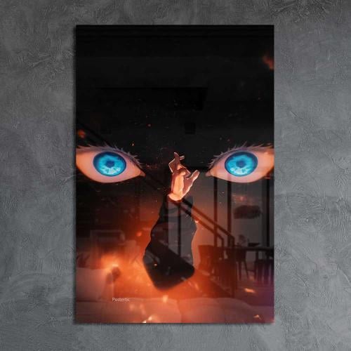 لوحة معدنية | بوستر غوجو ساتورو بخلفية عيون زرقاء