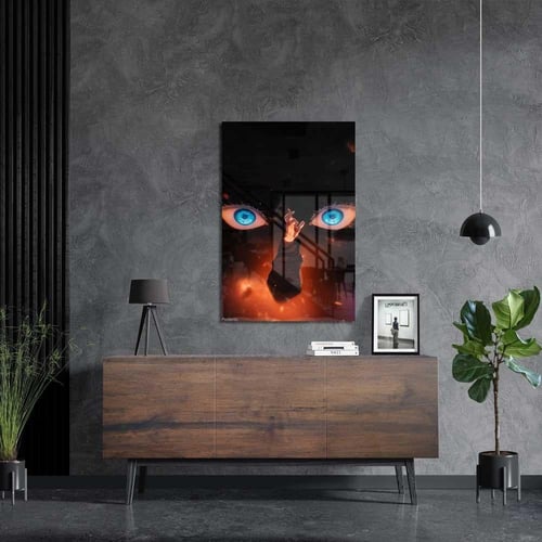 لوحة معدنية | بوستر غوجو ساتورو بخلفية عيون زرقاء