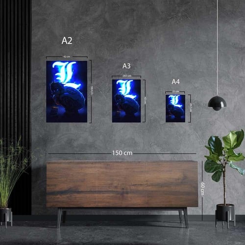 لوحة معدنية | بوستر إل: كتاب الموت مع خلفية نيون