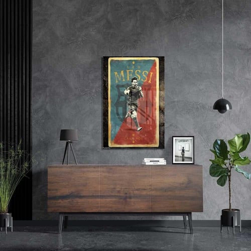 لوحة معدنية | بوستر ميسي برشلونة: تصميم عتيق