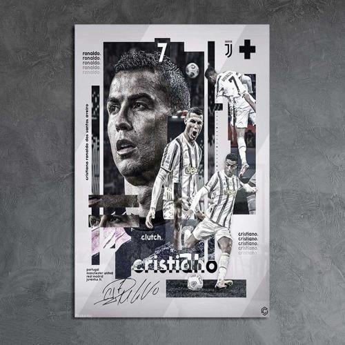 لوحة معدنية | بوستر كريستيانو: تصميم أبيض وأسود بق...