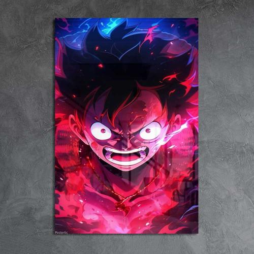 لوحة معدنية | بوستر لوفي من أنمي ون بيس بخلفية هال...