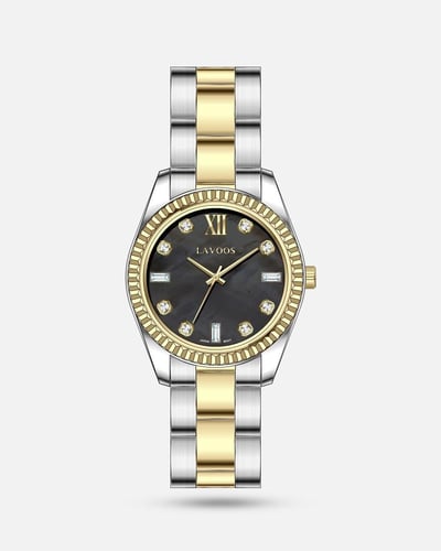 ساعة نسائية انيقة بلون فضي واسود