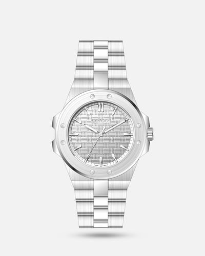 ساعة رجالية بسير من الستيل بلون فضي