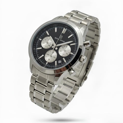 ساعة رجالية رويال حزام فضي ميناء أسود