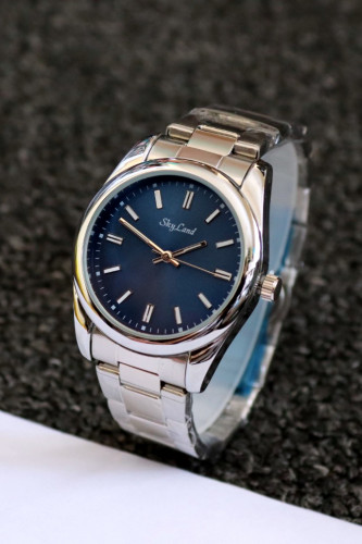 ساعة رجالية شبيهة رولكس باللون الفضي والازرق