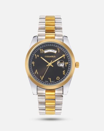 ساعة رجالية شبية ROLEX فضي وذهبي ميناء أسود