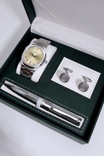 طقم ساعه رجالي فخم منسقة مع قلم وكبك