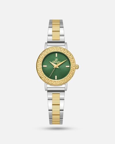 ساعة نسائية لكل الأوقات من الستيل بلونين بمناء أخض...