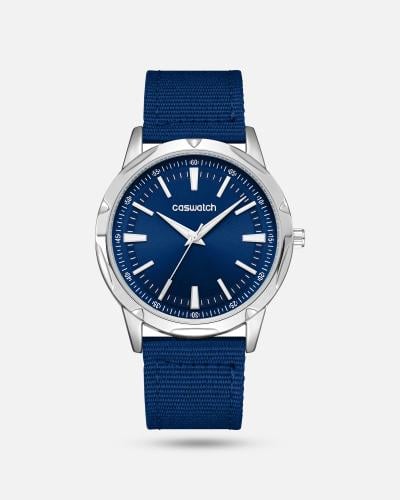 ساعة رجالي بحزام قماش باللون الأزرق