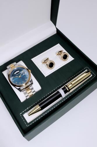 طقم ساعة رجالية منسقة مع قلم وكبك