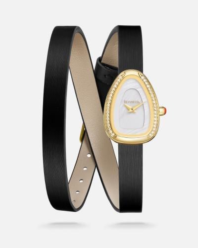 ساعة نسائية جلد لفتين بلون اسود