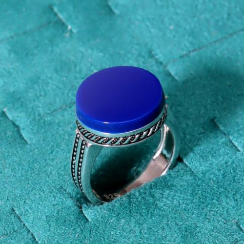 خاتم ملكي دائري فضة عيار 925 ازرق