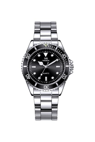 ساعة رجالية باللون الفضي والأسود