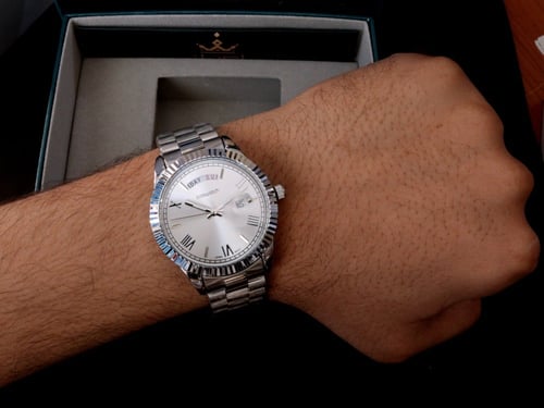 ساعة رجالي ستيل DAY DATE باللون الفضي