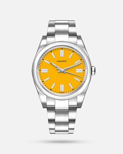 ساعة رجالية بحزام فضي ميناء اصفر