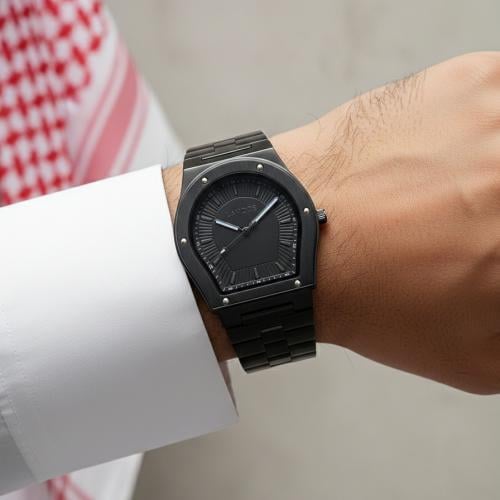 ساعة العز الرجالية بلون أسود