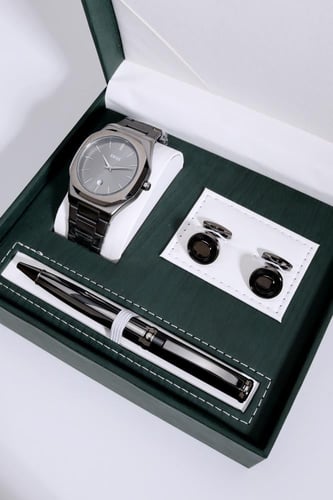 طقم ساعة رجالية منسقة مع قلم وكبك