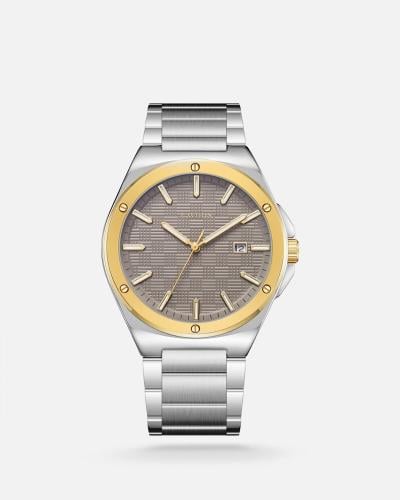 ساعة رجالية ستيل بلون فضي اطار ذهبي