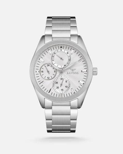 ساعة كرونوغراف الرجالية الفاخرة باللون الفضي