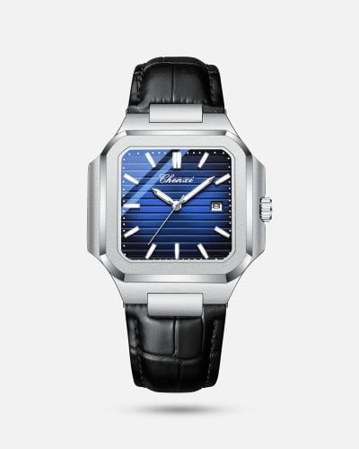 ساعة جلد أسود ميناء أزرق شبيهة باتيك فيليب