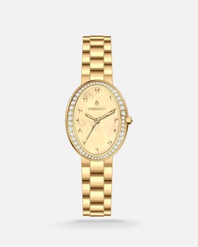 ساعة نسائية ستيل ارقام عربية بلون ذهبي