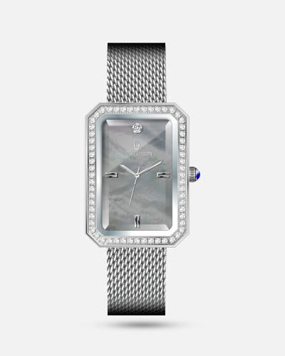 ساعة نسائية عملية ستيل بلون فضي ميناء رمادي