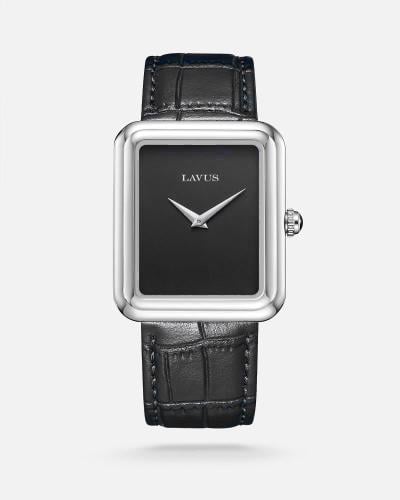 ساعة رجالية جلد بلون أسود