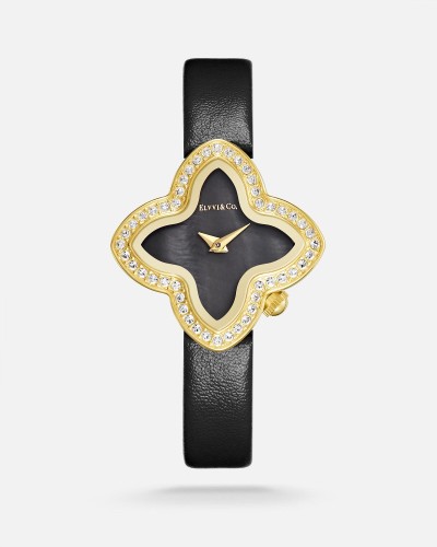 ساعة نسائية جلد اسود تصميم فان كليف
