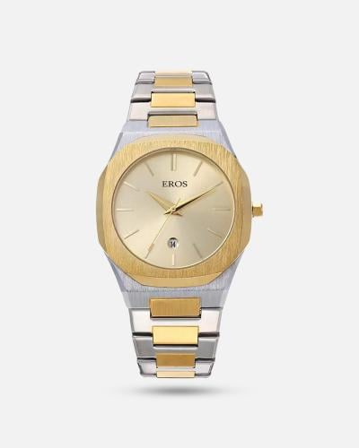 ساعة رجالي ستيل بلونين فضي مع ذهبي