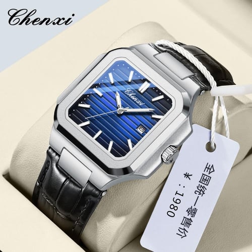 ساعة جلد أسود ميناء أزرق شبيهة باتيك فيليب