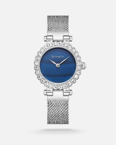 ساعة نسائية بحزام حصير ناعم - أزرق