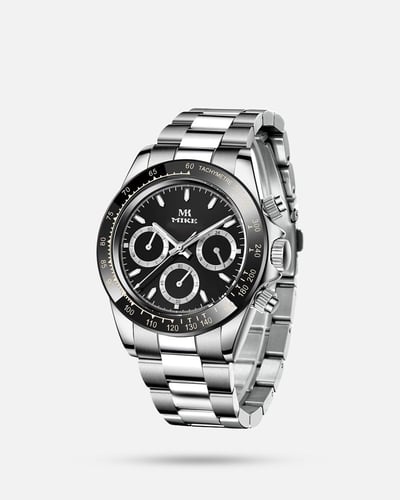 ساعة رجالية باللون الفضي والأسود