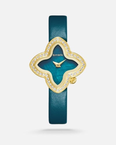 ساعة نسائية جلد اخضر تصميم فان كليف