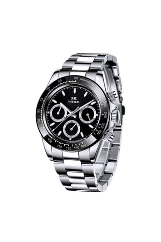 ساعة رجالية باللون الفضي والأسود