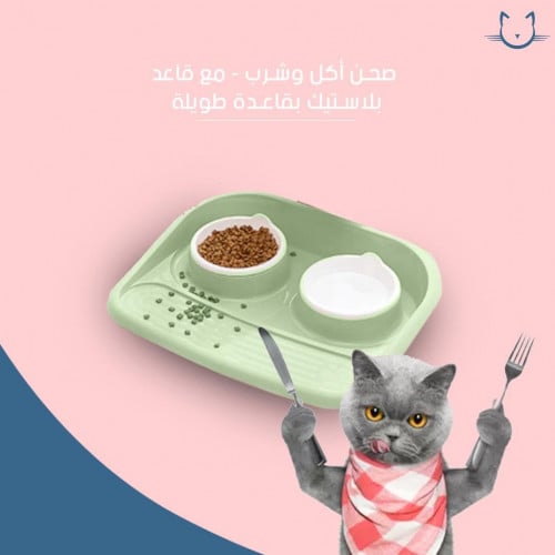 صحن أكل وشرب مع قاعدة بلاستك طويلة