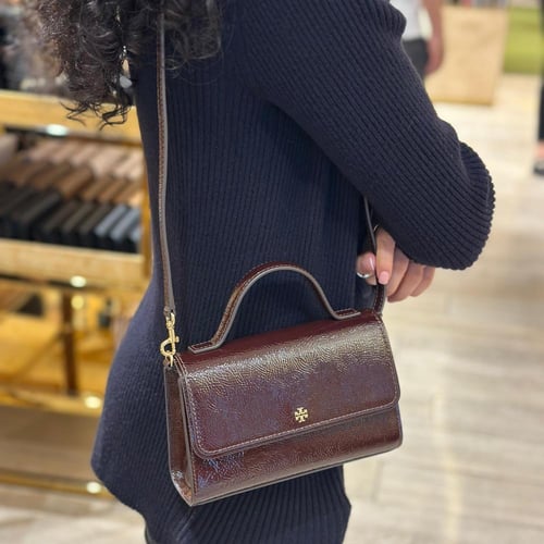 شنطه توري بورش عنابي جلد لامع بمقبض يد