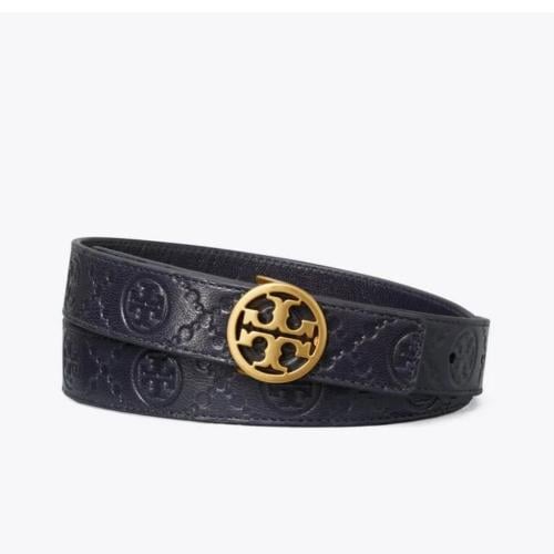 حزام جلد تي مونوغرام من توري بورش كحلي S سمول