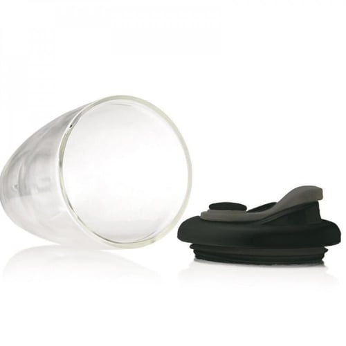 كوب شفاف زجاج طبقتين بغطاء بلاستيك أسود/رمادي 350...