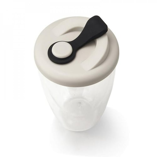 كوب شفاف طبقتين زجاج بغطاء بلاستيك رمادي/أسود 450...