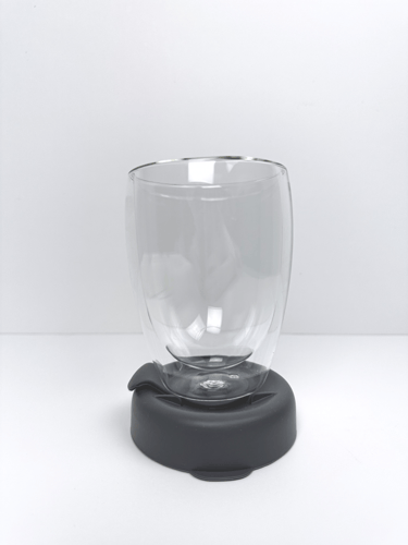 كوب زجاجي طبقتين غطاء سيلكون رمادي