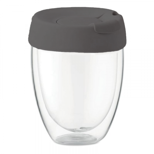 كوب زجاجي طبقتين غطاء سيلكون رمادي