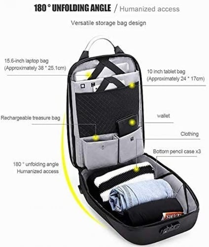 حقيبة ظهر لابتوب ذكية بقفل حماية ومنفذ USB لون أسو...